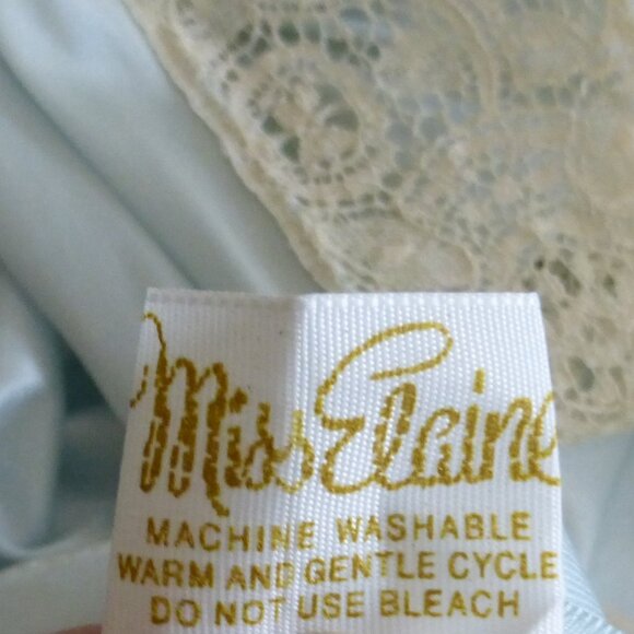 Vintage Miss Elaine Blue Peignoir Robe & Nightgown SET Size Small Ecru Lace USA - Picture 9 of 9